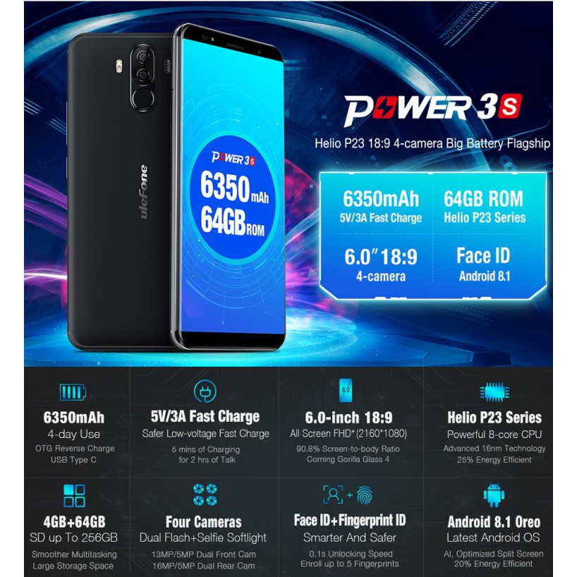 điện thoại ulefone power 3s vàng mơ