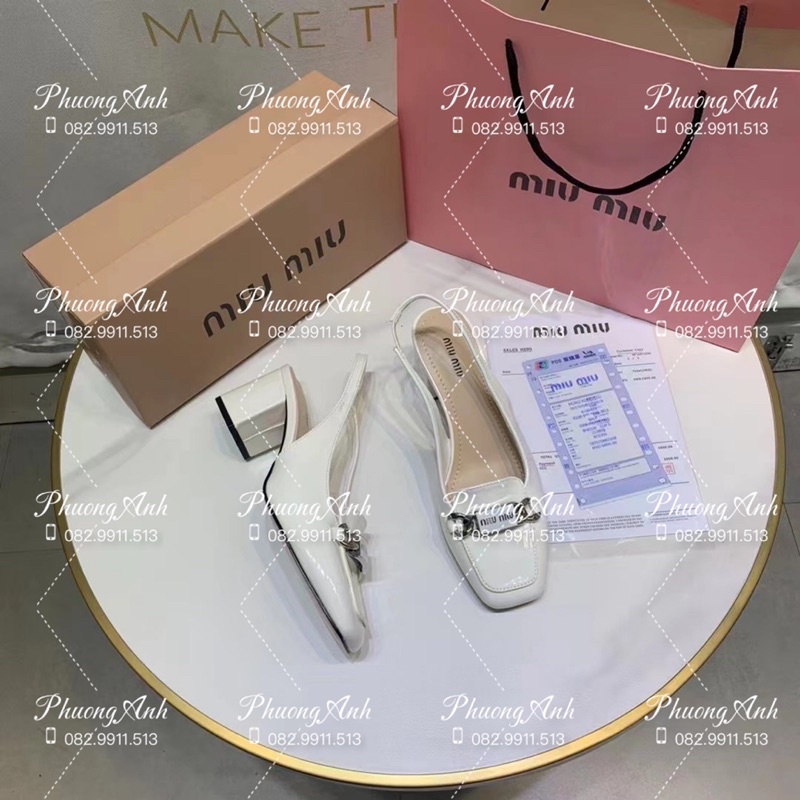 Sandal Miumiu Bóng SS2022 2 Màu Trắng Đen Full Size 35-39