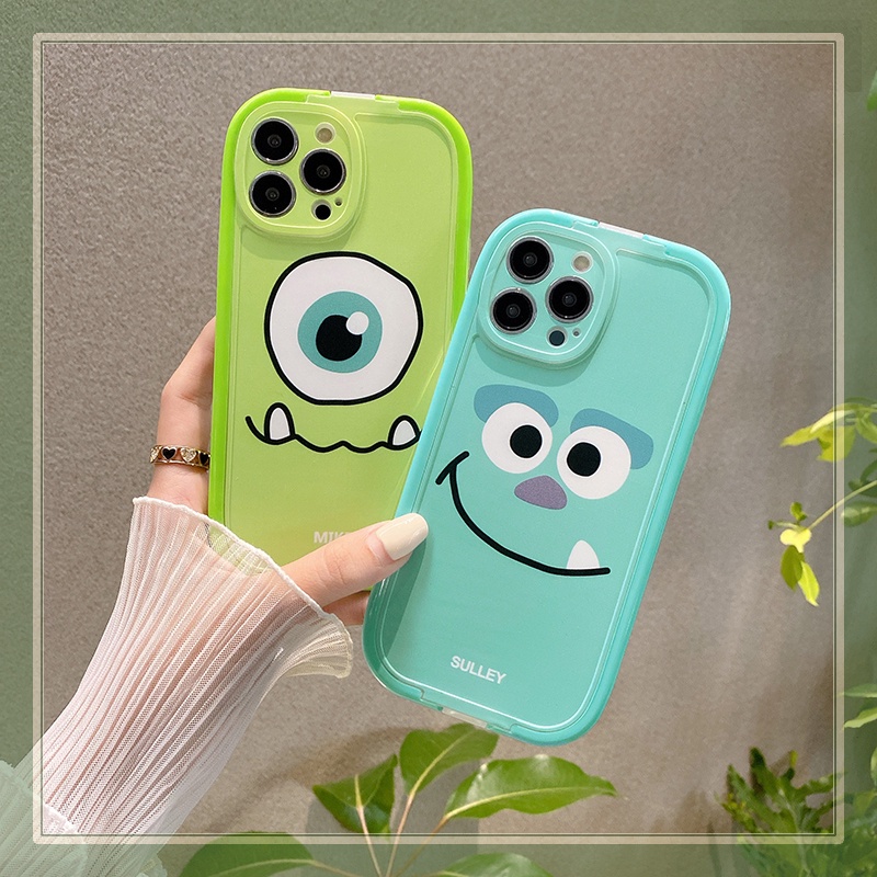 Ốp Điện Thoại Trong Suốt 2 Trong 1 Có Giá Đỡ Hình Quái Vật Tóc Xanh Cho iPhone 7 8 Plus X XS XR 11 12 13 Pro Max