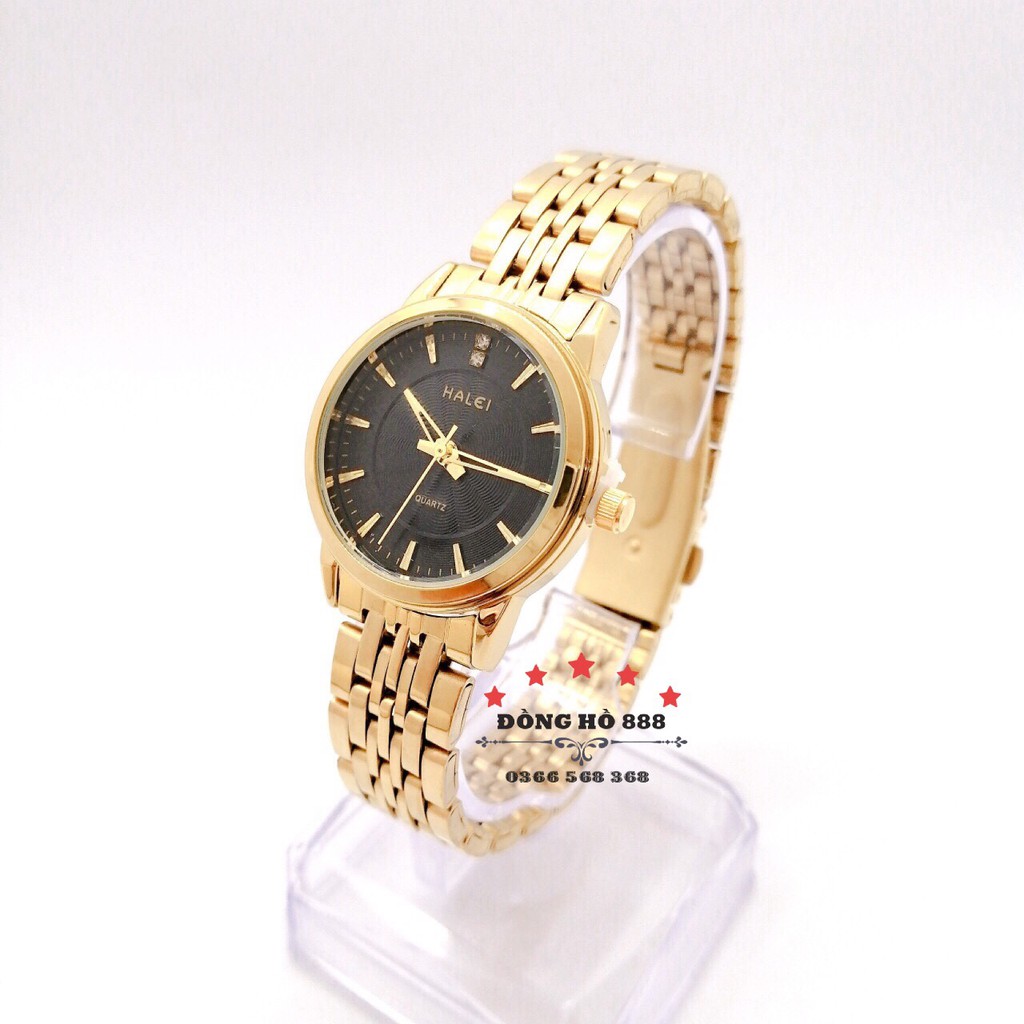 Đồng hồ Nam Nữ Halei máy Nhật chính hãng dây kim loại mạ vàng không ghỉ mặt đen chống xước, chống nước tuyệt đối HL552 | BigBuy360 - bigbuy360.vn