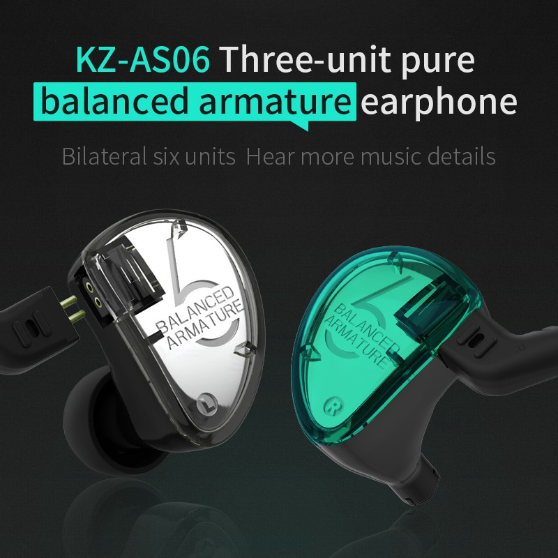 KZ AS06 3BA Balanced Armature In Ear Earphone HIFI Running Sport Earphones Earplug Headset KZ ZS10 BA10 ZS6 ZST ES4 ZS5 V80 K6