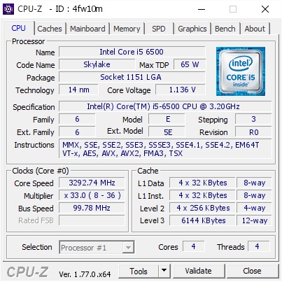 CPU Intel Core i5 6500 (3.60GHz, 6M, 4 Cores 4 Threads) - Đã Qua Sử Dụng, Không Kèm Fan