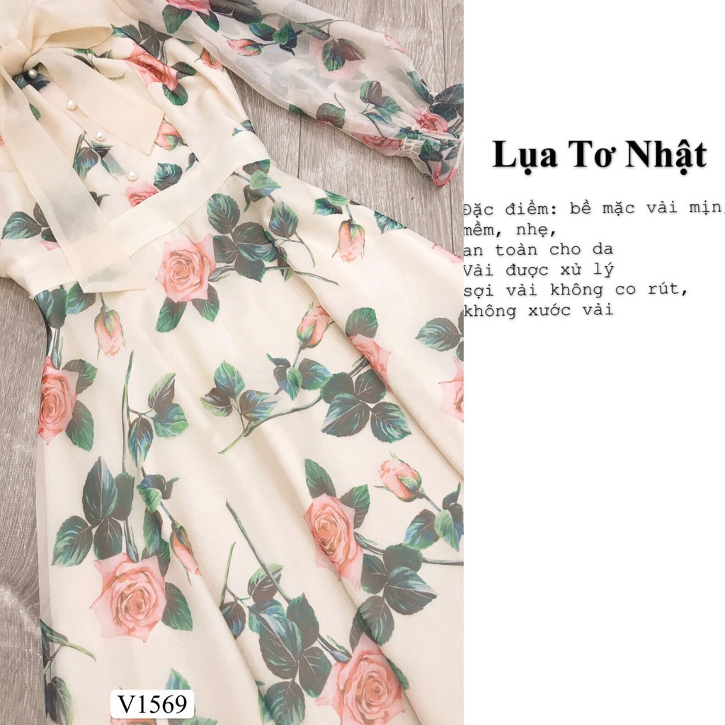 Váy hoa dài tay V1569 - Đẹp Shop DVC - Kèm ảnh thật trải sàn do shop tự chụp