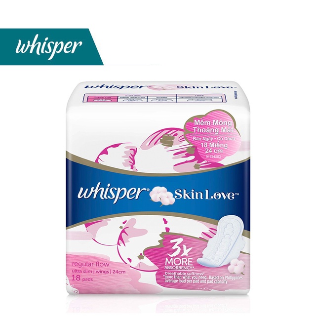 Băng vệ sinh Whisper Skinlove Ngày 24cm - Gói 18 miếng