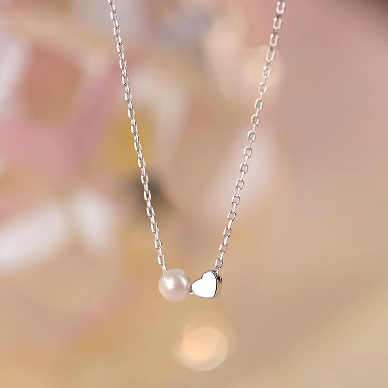 Vòng cổ Ngọc Trai Mặt Trái Tim Mini Phong Cách Hàn Quốc Thời Trang Cho Nữ