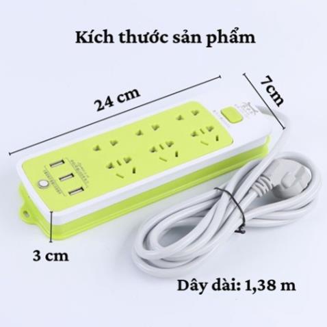 Ổ điện - ổ cắm điện đa năng chống giật -ổ cắm điện thông minh kèm cổng sạc USB (6 phích cắm, 3 USB) !!