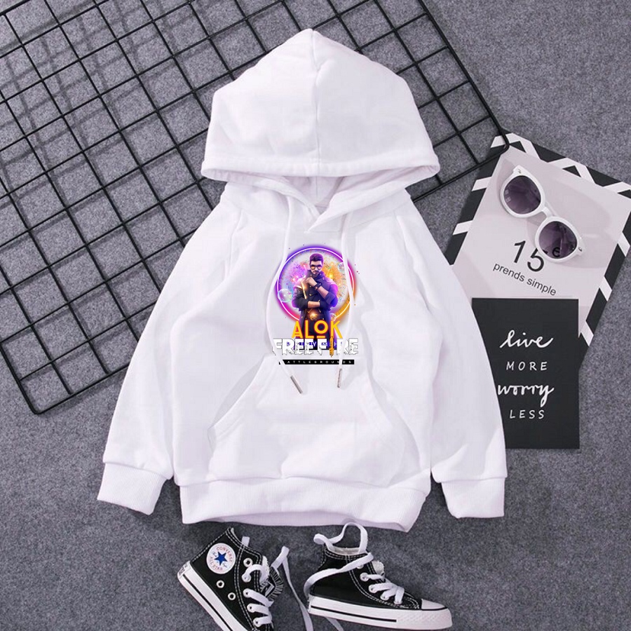 HOT Áo nỉ hoodie trắng in hình free fire cực chất cho bé trai