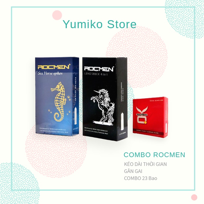 Combo 2 Hộp Bao Cao Su Kéo Dài Thời Gian, Gân Gai,  BCS ROCMEN LONG SHOCK & SEA HORSE, Tặng Hộp 3 BCS ROCMEN OK