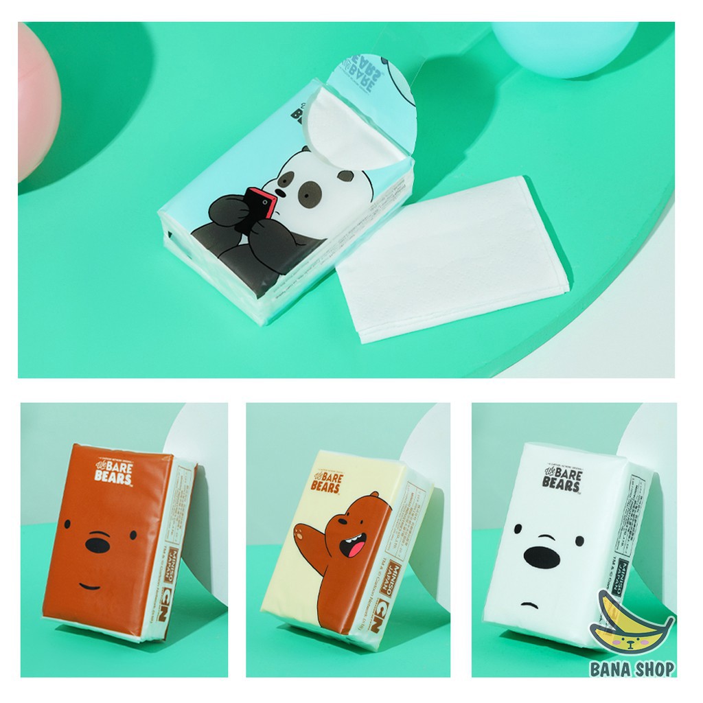 Set 6 bịch khăn giấy khô anh em gấu We Bare Bears Chúng tôi đơn giản là gấu Miniso