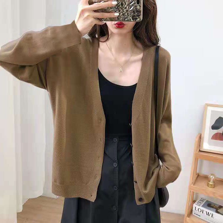 Áo Khoác Cardigan Dệt Kim Tay Dài Dáng Rộng Phong Cách Thời Trang Hong Kong Dành Cho Nữ