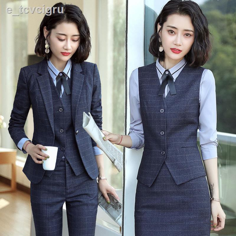 Bộ vest công sở ca rô nữ quần áo kiểu dáng mỏng của Hàn Quốc thời trang mới