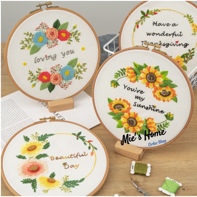Kit thêu trang trí nhà cửa Bộ Dụng Cụ Thêu Tay Thủ Công Cho Người Mới Bắt Đầu Vải in , kim, chỉ màu - MIE Handmade Shop