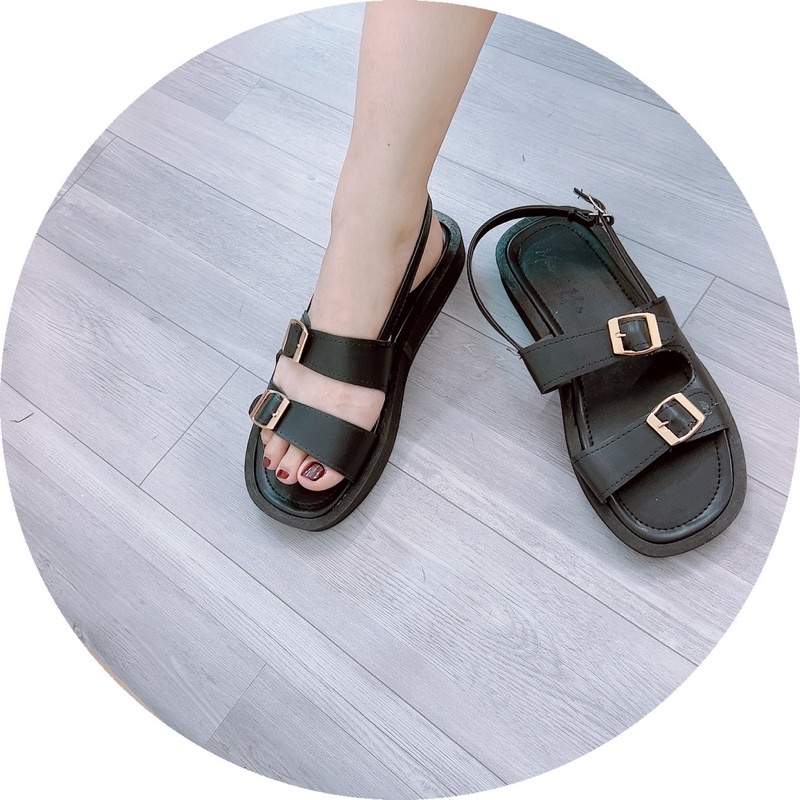 Dép quai hậu nữ 2 quai Khuy cài đế bánh mì mềm êm chân