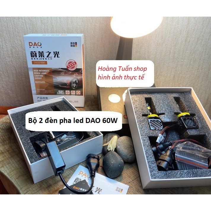 Bộ 2 bóng đèn pha led 60W DAO H4 H1 H7 H11 9005 9006 9012 cực mát ánh sáng trắng có clip test