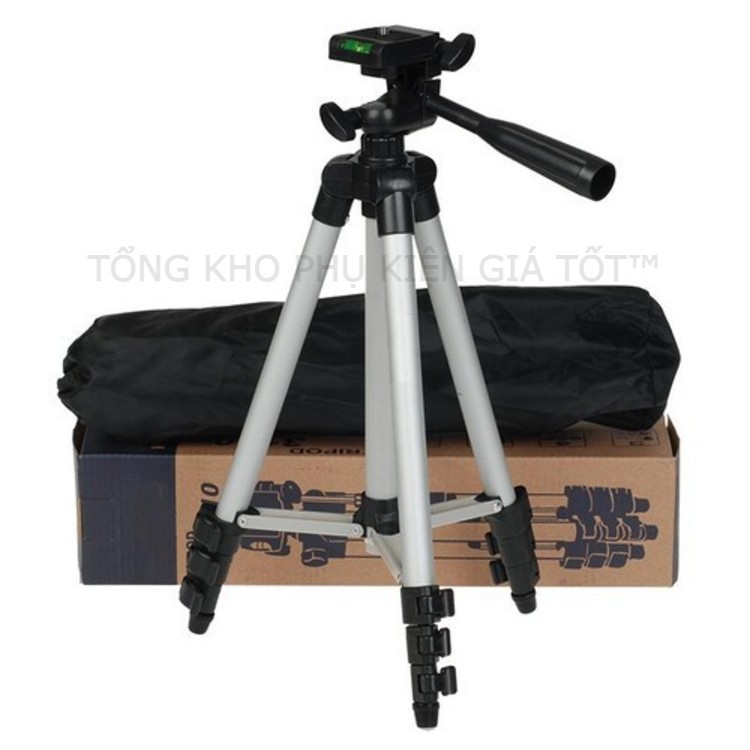 Giá đỡ điện thoại, tripod 3 chân kẹp điện thoại để quay video, livestream có kẹp, thước cân bằng