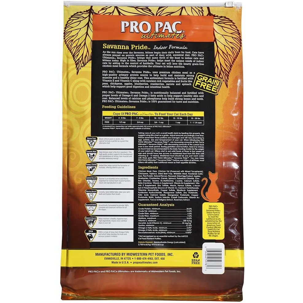 [DINH DƯỠNG CAO] BAO 2KG HẠT CHO MÈO PROPAC ULTIMATES SAVANNA PRIDE vị Thịt Gà và Đậu Hà Lan
