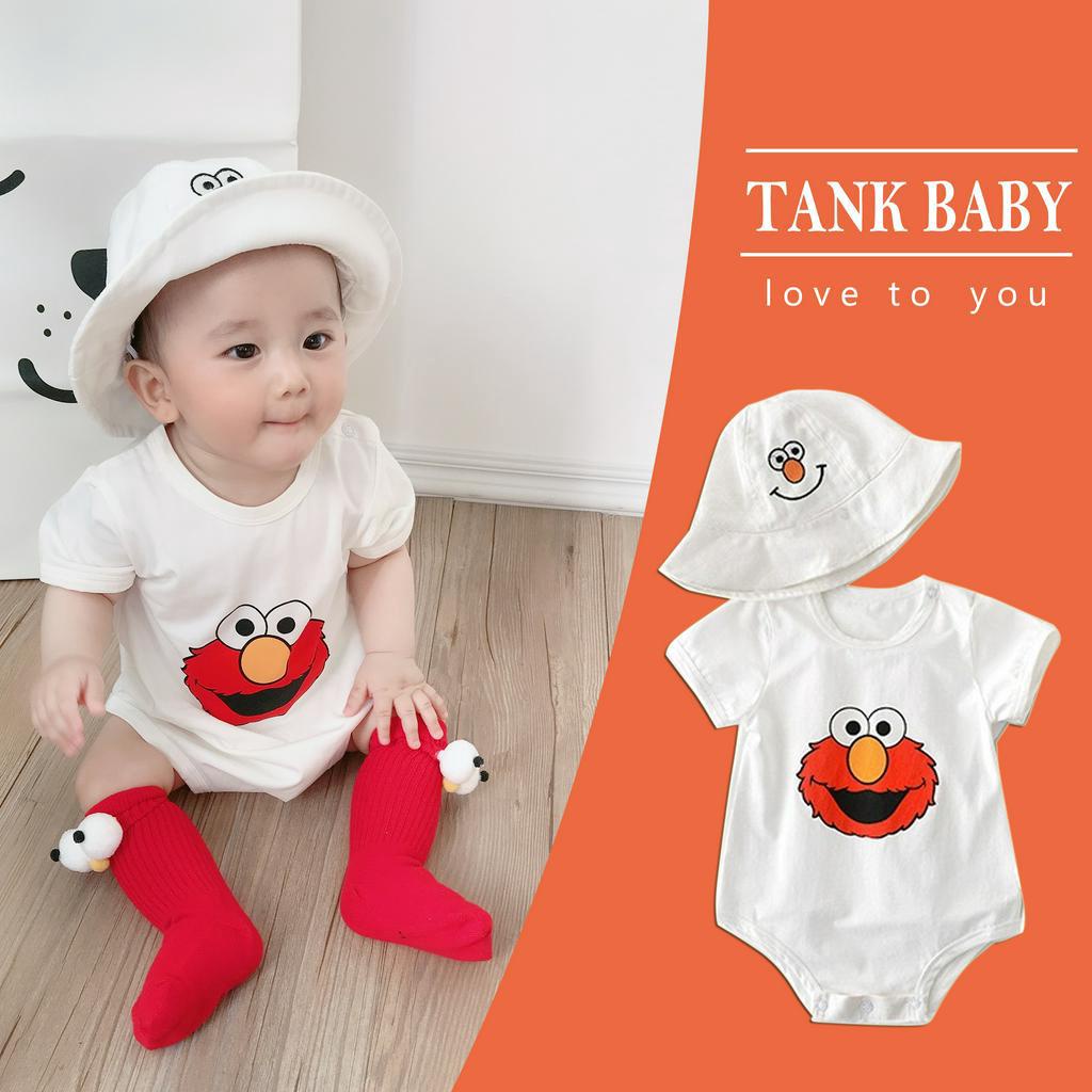 Bộ áo liền quần kèm mũ vải cho bé họa tiết hoạt hình