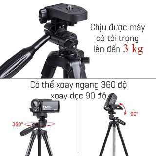 [Tặng kèm kẹp ĐT] Chân Máy Ảnh Tripod Weifeng 3520, cao 1,4m, chụp hình quay video, chịu tải 1,5kg