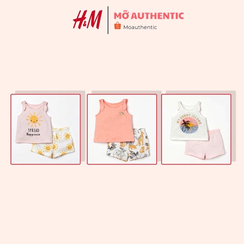 Bộ Ba Lỗ Cho Bé Gái HM Chuẩn Auth | Vải Cotton Mát, Siêu Mềm, Thoáng | Mặc Nhà, Bộ Hè | Size 4 Tháng - 4Tuổi