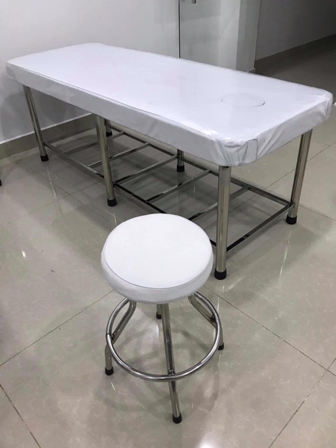 Giường nối mi, phun xăm khung inox kèm ghế