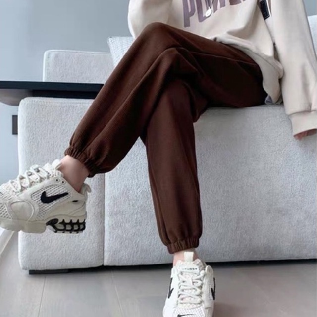 Quần Jogger Tăm Unisex Nam Nữ Nỉ Tăm Ống Rộng Cạp Chun Vải Dày Dặn