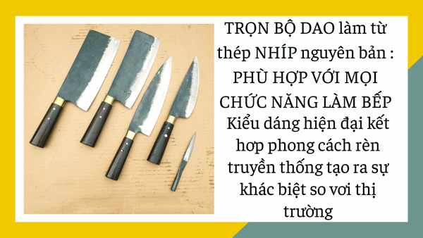 Bộ dao bếp  nhíp oto cao cấp hàng rèn thủ công truyền thống