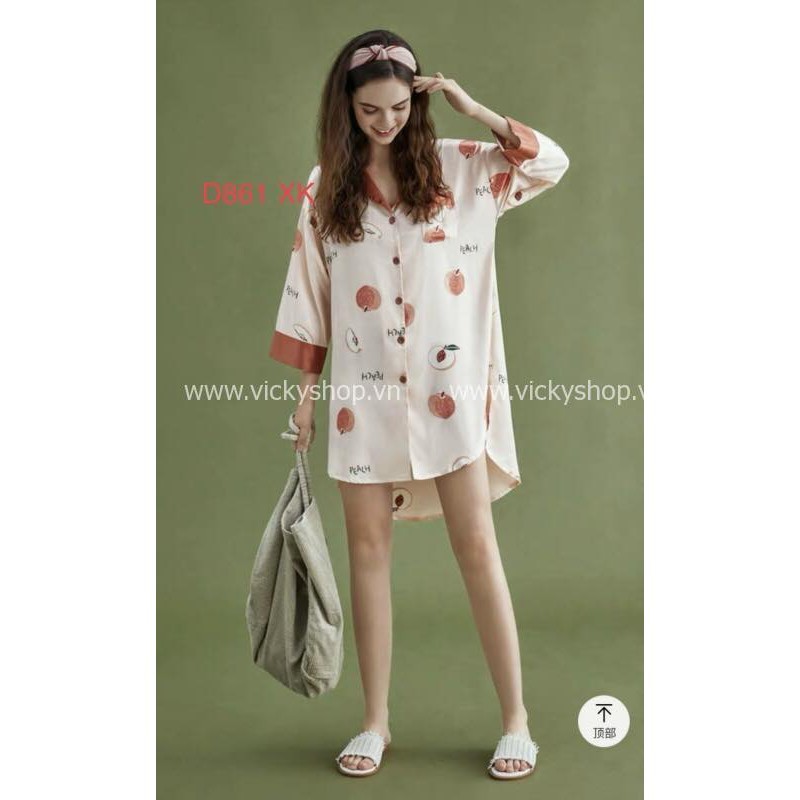 D861 đầm sơ mi lụa họa tiết cao cấp.