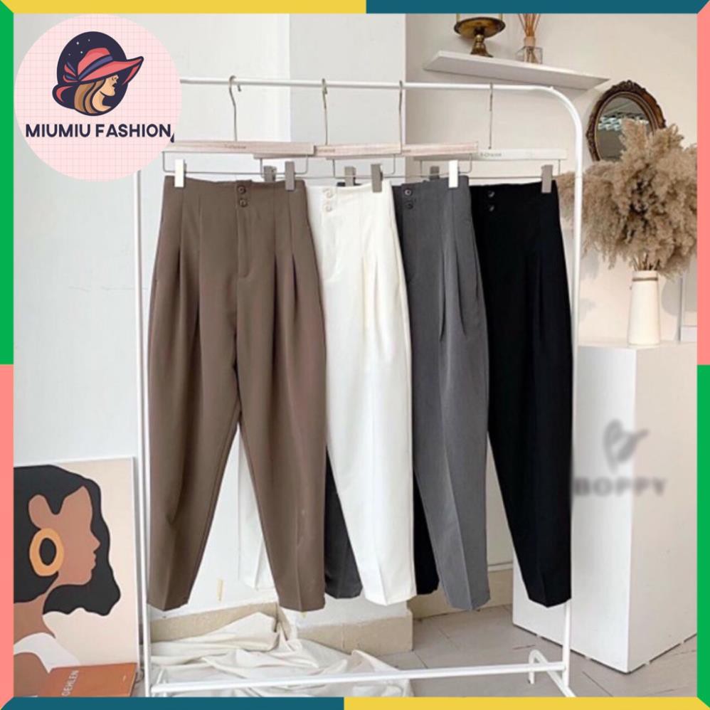 Quần tây nữ lưng cao cạp liền công sở MiuMiu Fashion – Quần baggy nữ cạp cao 2 khuy Đen – Trắng – Nâu – Xám ྇