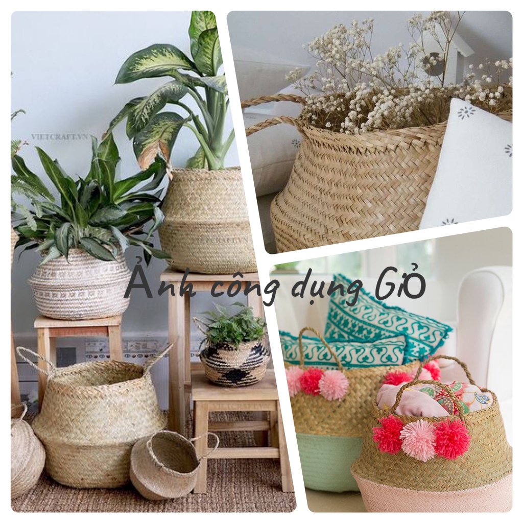Giỏ cói, Giỏ cỏ bàng, sọt cói, đựng áo quần, đựng đồ, chậu cây, đựng thú bông, Full màu - HOKO handicraft