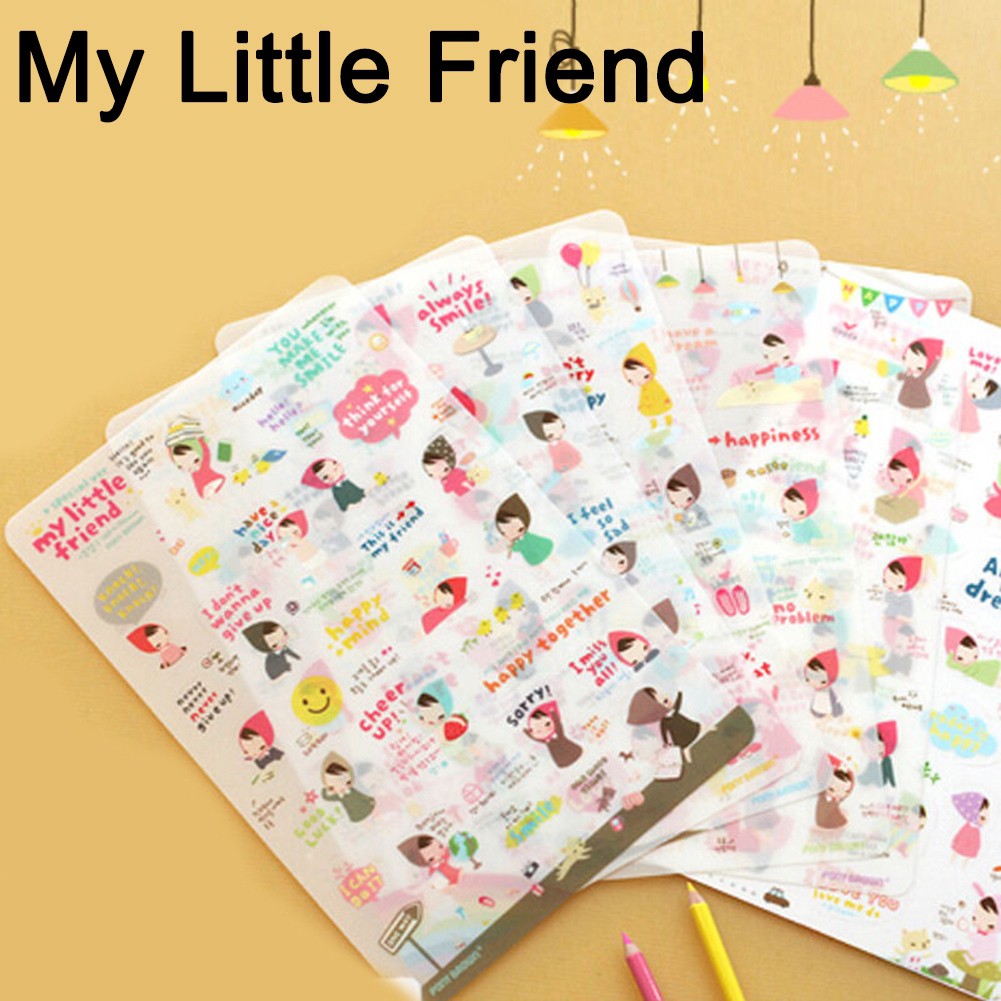 Bộ 6 tấm sticker dán trang trí nhật ký/điện thoại hình thỏ/mèo/hoa dễ thương s18