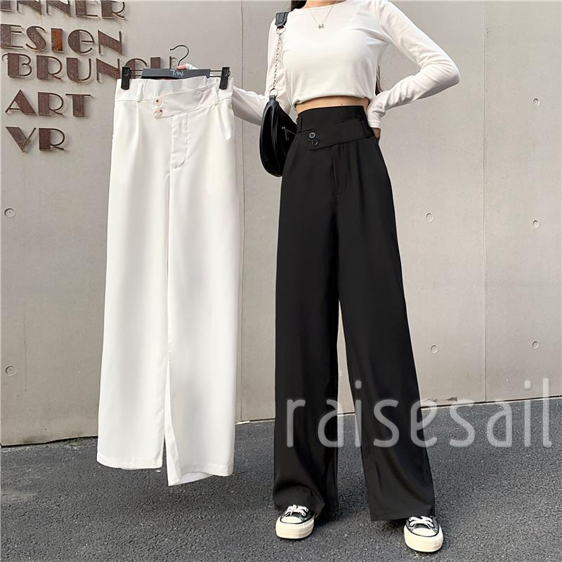 Rs quần ống rộng Lưng Cao Màu Trơn Phối Túi Thời Trang Cho Nữ | BigBuy360 - bigbuy360.vn