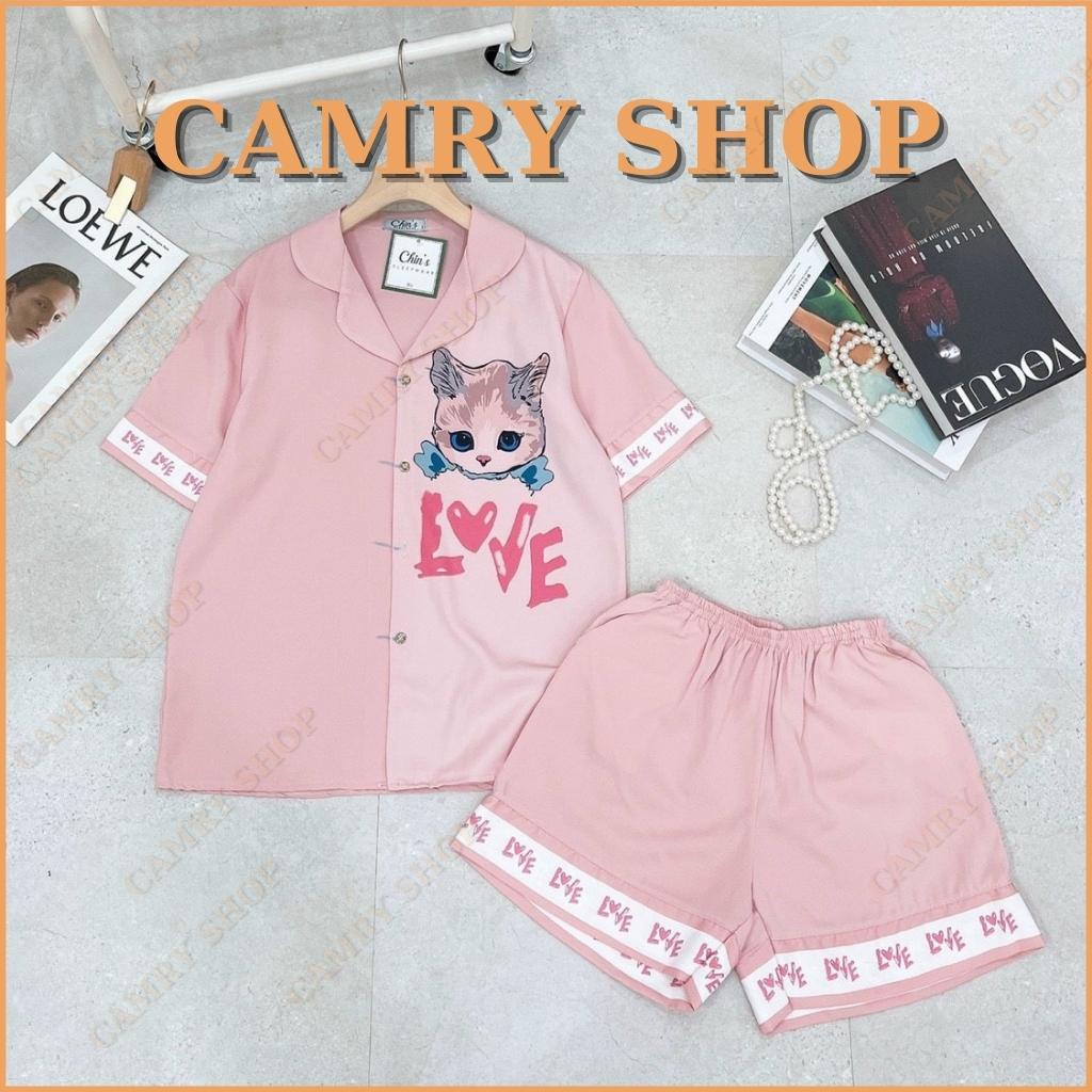 Đồ ngủ pijama nữ chất liệu lụa Latin cao cấp - Mèo
