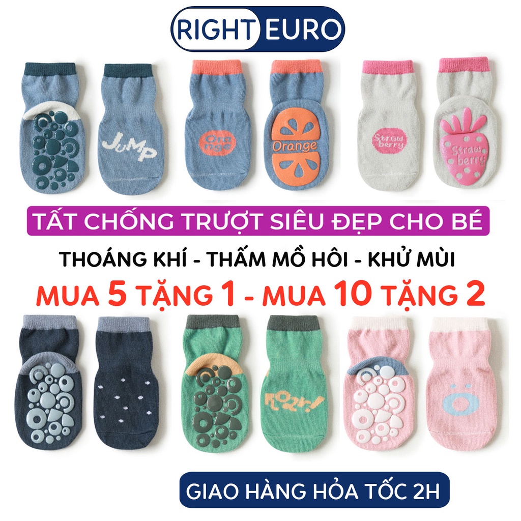 Tất Chống Trượt Cho Bé RIGHT EURO In Hình Hoa Quả Tất Chống Trơn Cao Cấp Rộng Rãi Thoáng Khí Thấm Mồ Hôi Khử Mùi 066