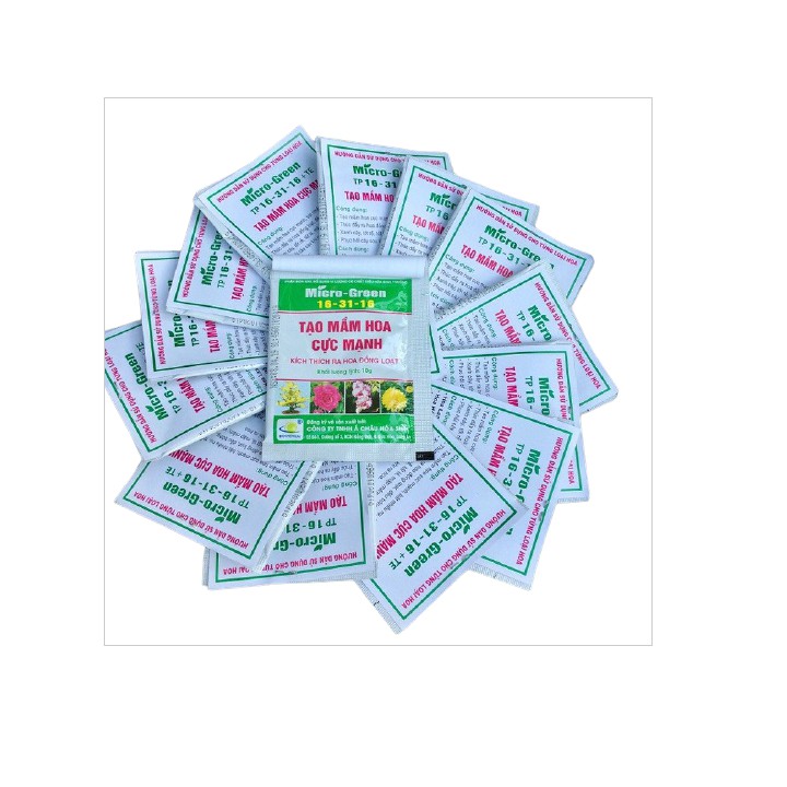 Micro-Green phân NPK 16-31-16 có chất điều hòa sinh trưởng, tạo mầm hoa cực mạnh kích ra hoa đồng loạt gói 10g