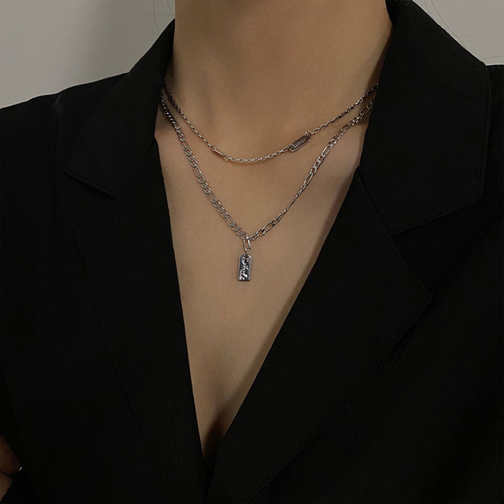 Vòng cổ đôi bằng titanium thiết kế thời trang độc đáo dành cho nữ
