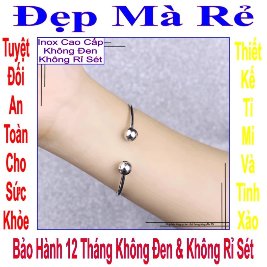 Vòng tay nữ hở kiểu trơn 2 đầu bi màu trắng VTLT00049T010029