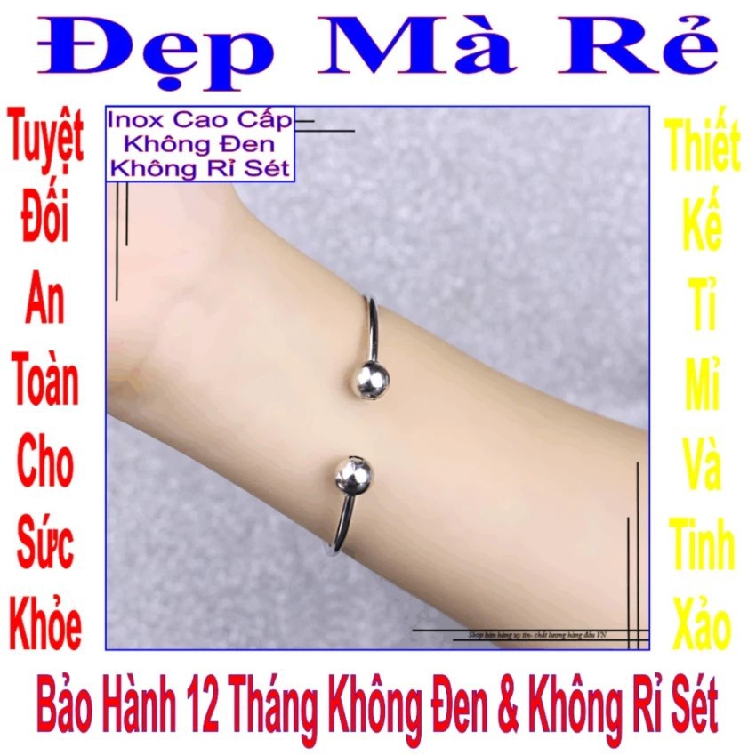 Vòng tay nữ hở kiểu trơn 2 đầu bi màu trắng VTLT00049T010029