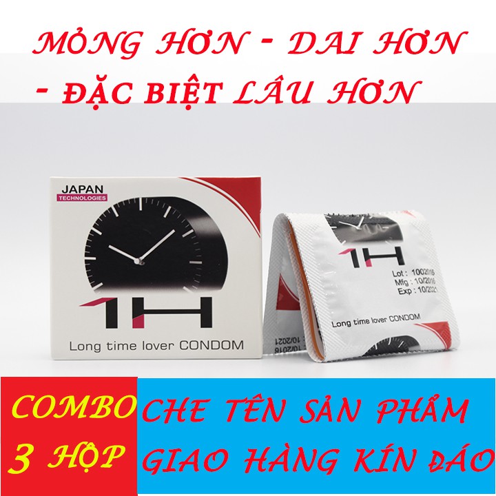 [ COMBO 3 HỘP ] Bao cao su 1H - Siêu mỏng, siêu co giãn