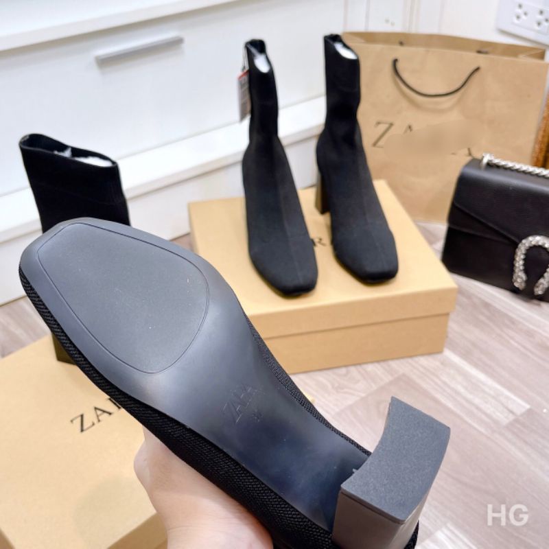 Hhm Boot Len Zara Gót Trụ 7p Ôm Chân Mềm Êm Fullbox Tag Cao Cấp
