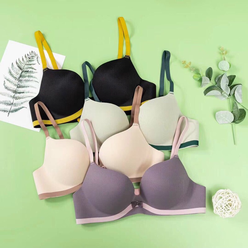Áo Lót Nữ Áo Ngực Nữ Đúc Su Thông Hơi Viền Màu Đính Nơ Nhỏ Tôn Vòng Một Gợi Cảm 276