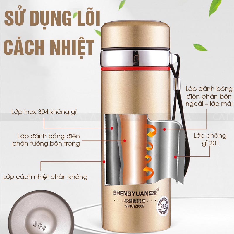 Bình giữ nhiệt INOX SUS 304 cao cấp Hot and Cool giữ lạnh và nóng 24h - 3 lớp, có khay lọc