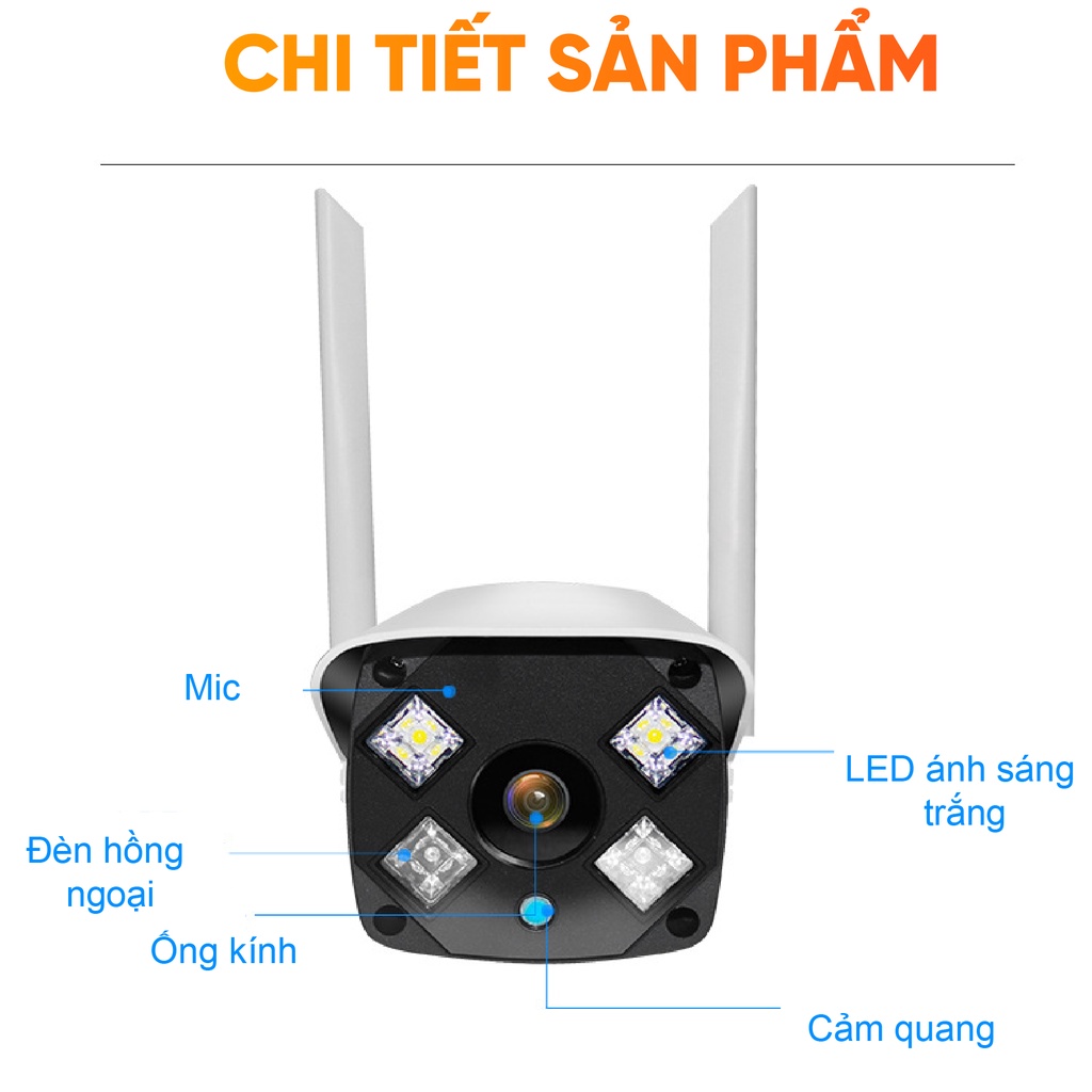 Camera wifi ngoài trời Carecam CV922A 2.0MP Full HD 1080P, xem 4 khung hình và xem đêm có màu.