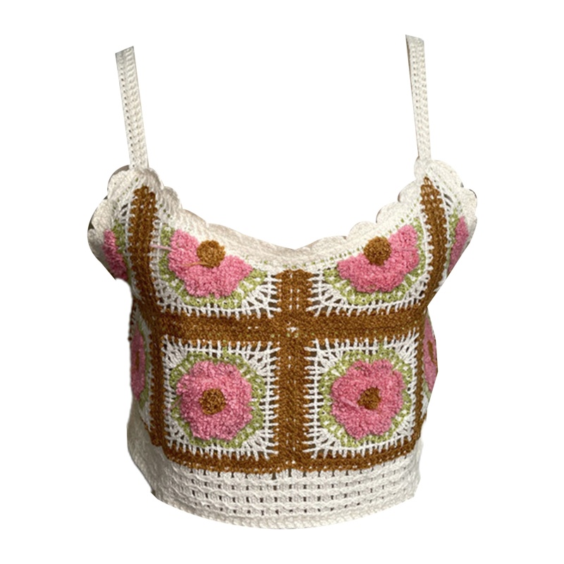 Áo Croptop Dệt Kim Hai Dây Họa Tiết Hoa Sắc Thời Trang Đi Biển Cho Nữ