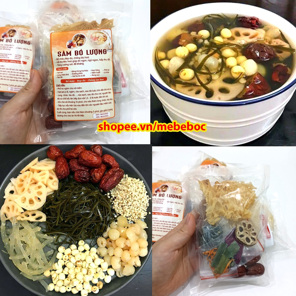 Set chè sâm bổ lượng 11 nguyên liệu như long nhãn, hạt sen, táo đỏ, đông trùng hạ thảo, nấm tuyết, rong sụn
