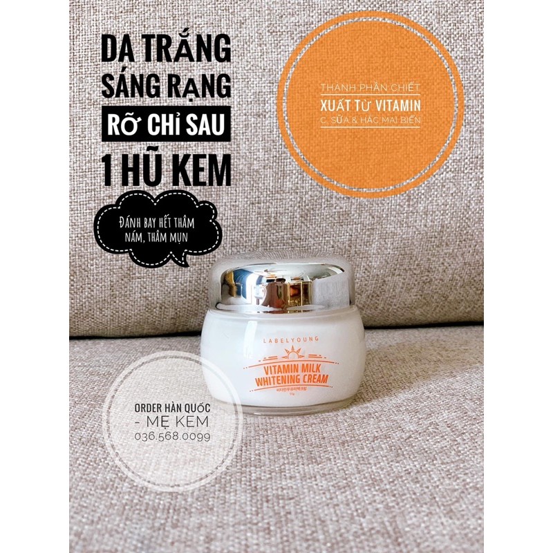 Kem dưỡng trắng da Vitamin Milk Whitening Cream của Hãng Label Young