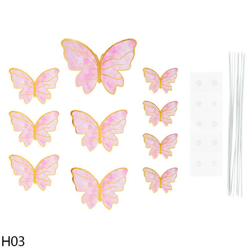 Set 10 phụ kiện cắm trang trí bánh kem hình bướm màu vàng hồng xinh xắn