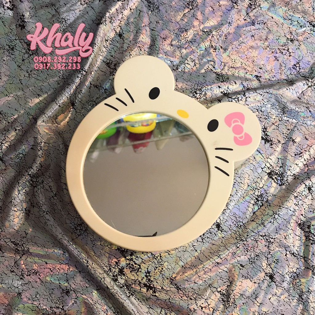 Gương soi mặt trang điểm để bàn hình Hello Kitty màu kem - 40KT189 (15x4.5x14cm)