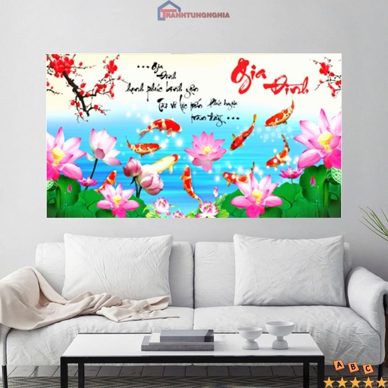 Tranh đính đá ABC, tranh thêu chữ thập gia đình hạnh phúc 90cm x 50cm