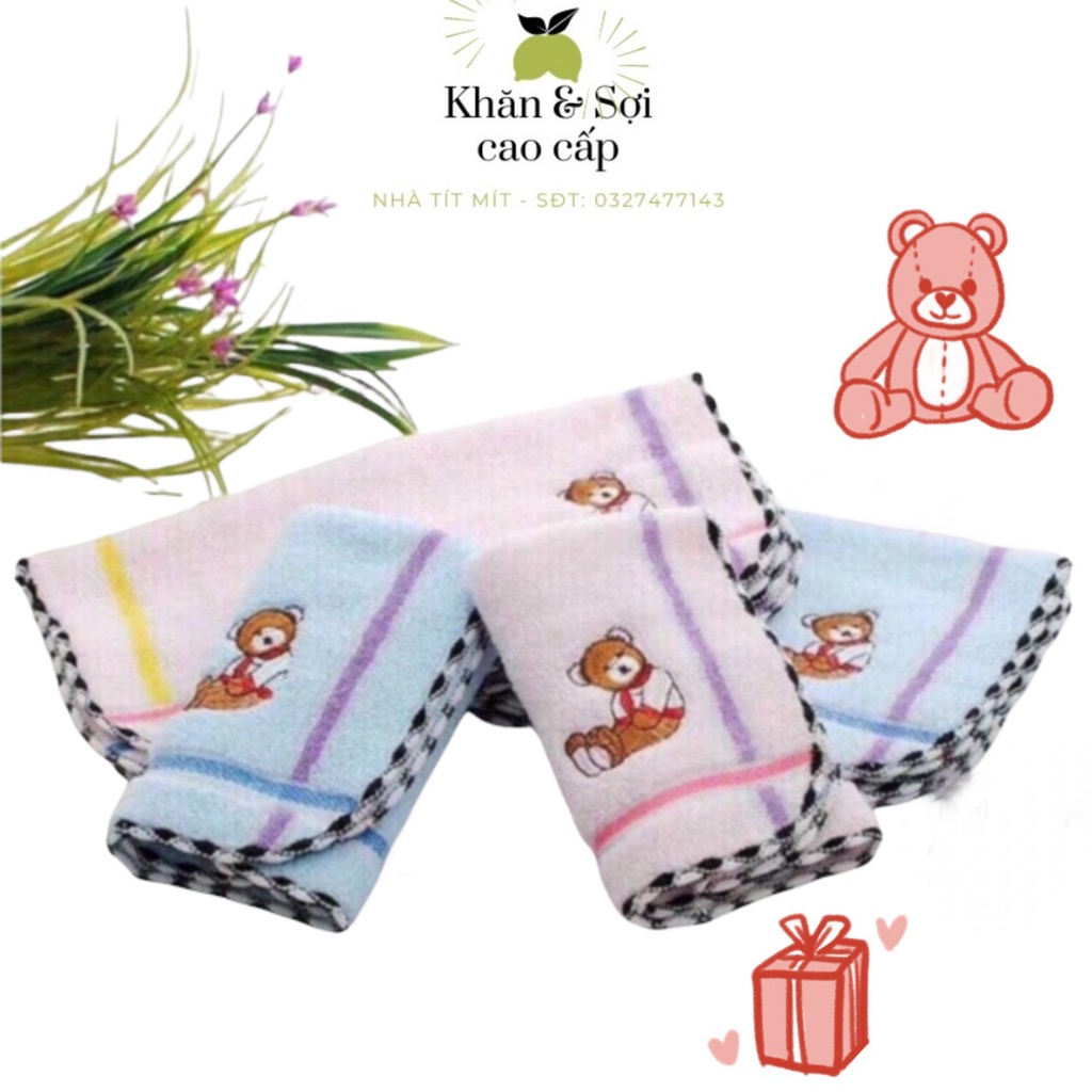 Khăn mặt cotton 100%, 25cmx25cm mềm mịn an toàn cho bé yêu, thêu chữ dễ thương