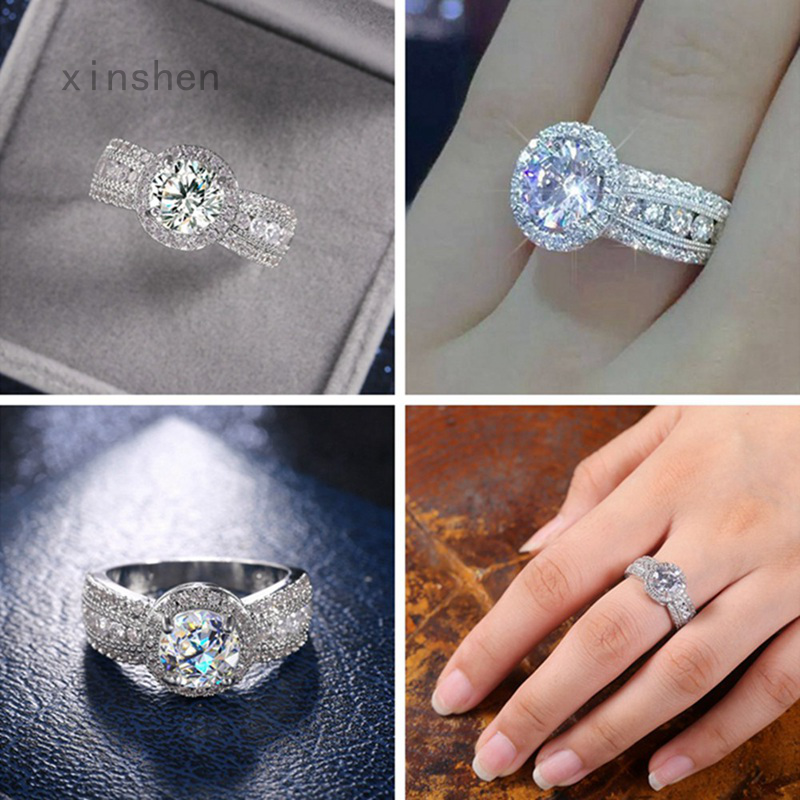 Nhẫn Đính Đá Zircon Trắng Thiết Kế Mới Thanh Lịch Cho Nữ